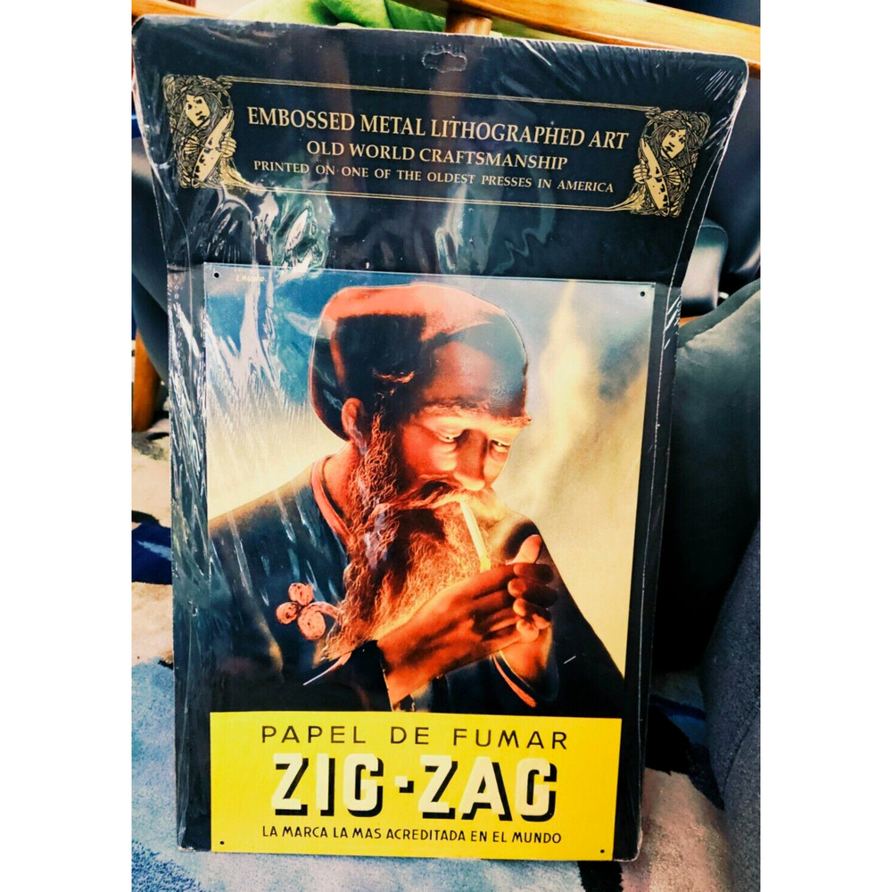 Vintage New Zig Zag Cigarette Rolling Papers Tobacco Embossed Metal Sign Litho